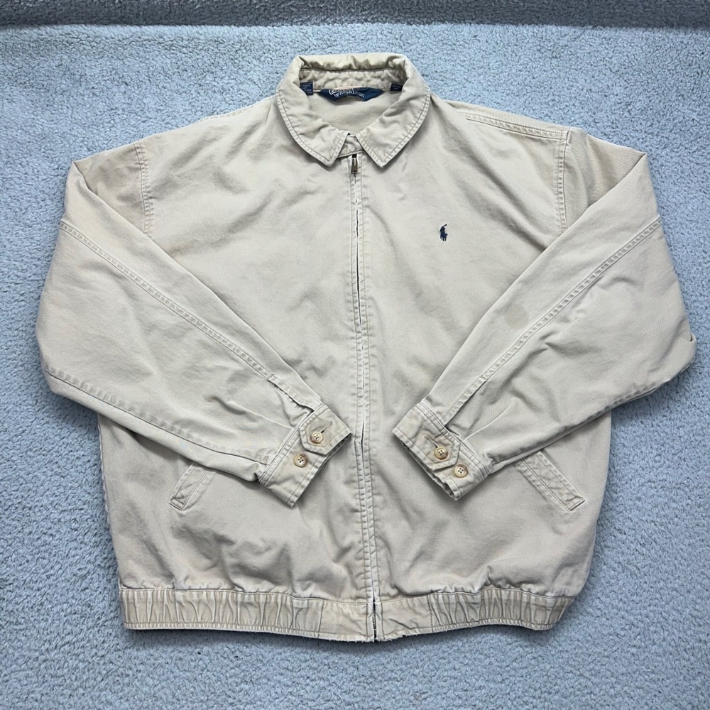 Polo‎ Ralph Lauren XL Tan Cotton Vintage Full Zip Bi-Swing Harrington Jacket